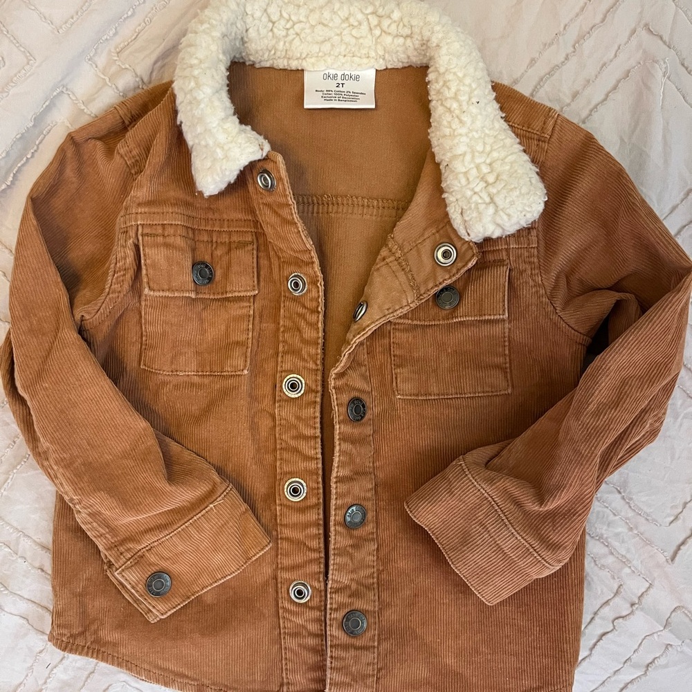 Okie Dokie Kids Brown Corduroy Jacket with White Sherpa Collar